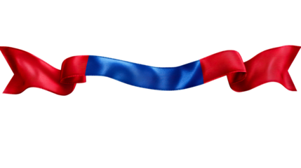 Waving decorative patriotic ribbon, red and blue, cut out transparent