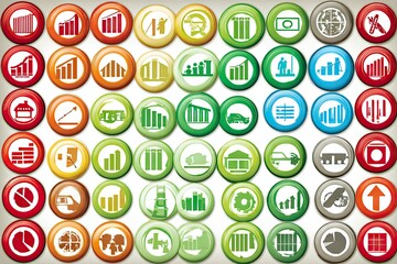 Colorful circular icons depicting various business and financial concepts