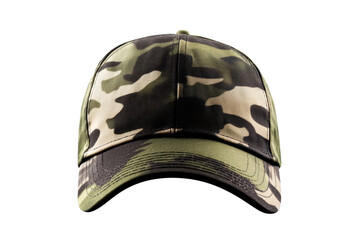 Fototapeta premium Camouflage baseball hat, military style headwear, isolated, cut out transparent