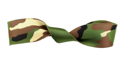 Twisted camouflage ribbon texture, craft material, cut out transparent