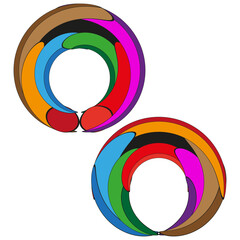Vibrant ribboned rings. Interconnecting multicoloured loops. Expressive swirling Vector. Dynamic abstract composition