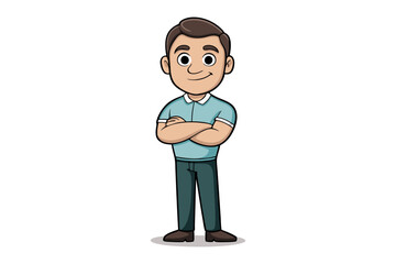 Confident Man Cartoon: A friendly cartoon illustration of a man standing with arms crossed, conveying confidence and approachability.