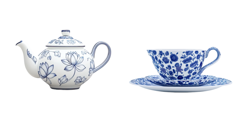 Blue and white floral tea set (1)