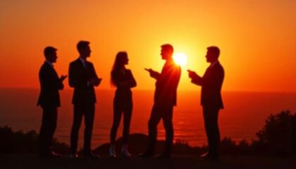 Fototapeta premium silhouettes of people on sunset background