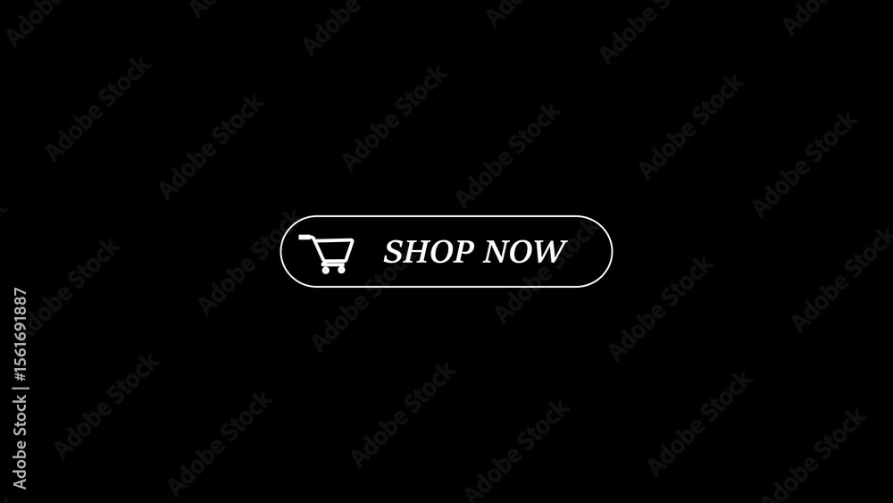 Poster minimalist shop now button with a shopping cart icon design on a black background representing e-com