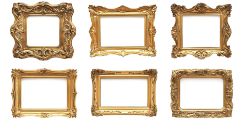 Six gold ornate picture frames