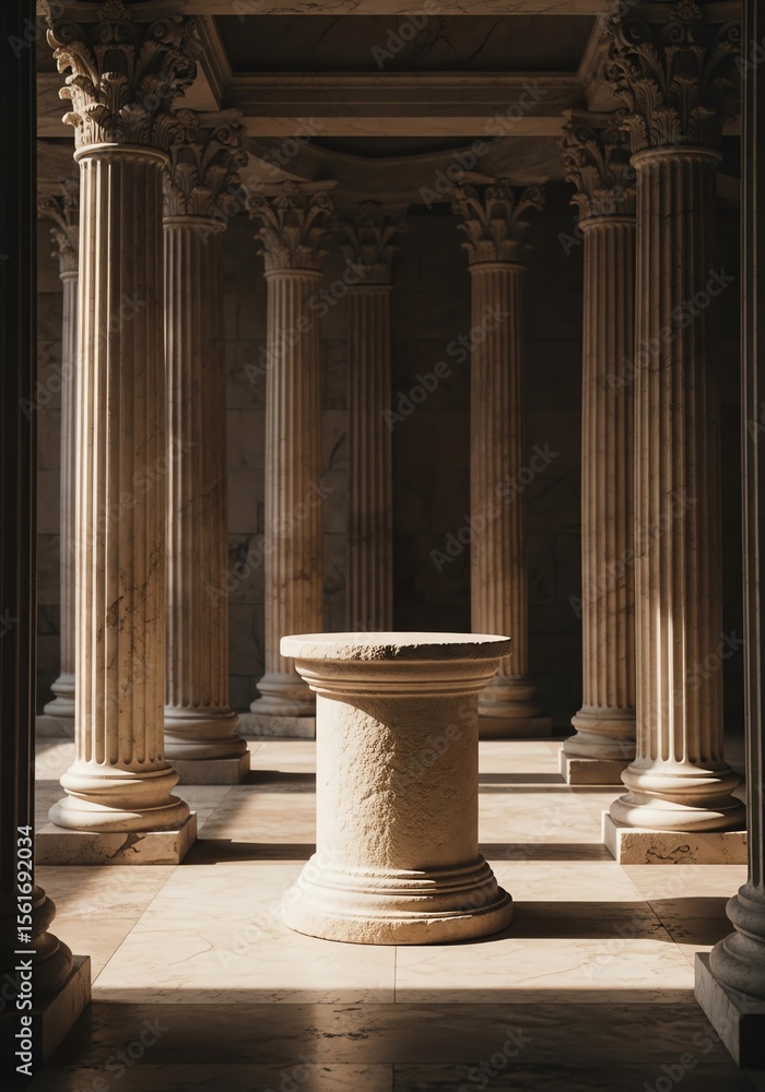 Poster classical columns and pedestal in marble setting