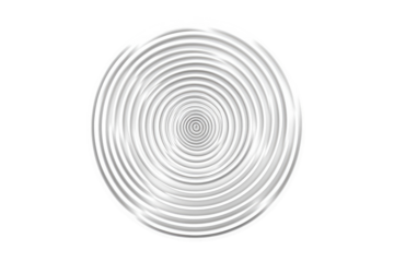 Circular, concentric, radiating, white, graphic design, pattern.  A round, light gray plate design, with tightly spiraling concentric rings