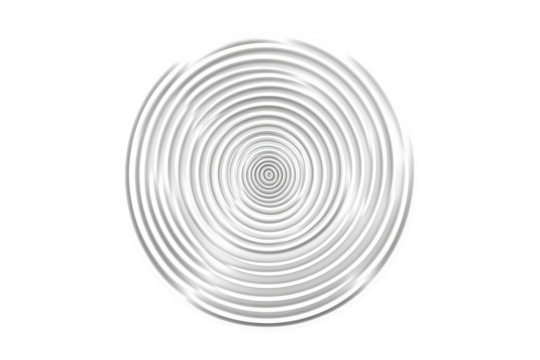 Circular, concentric, radiating, white, graphic design, pattern.  A round, light gray plate design, with tightly spiraling concentric rings