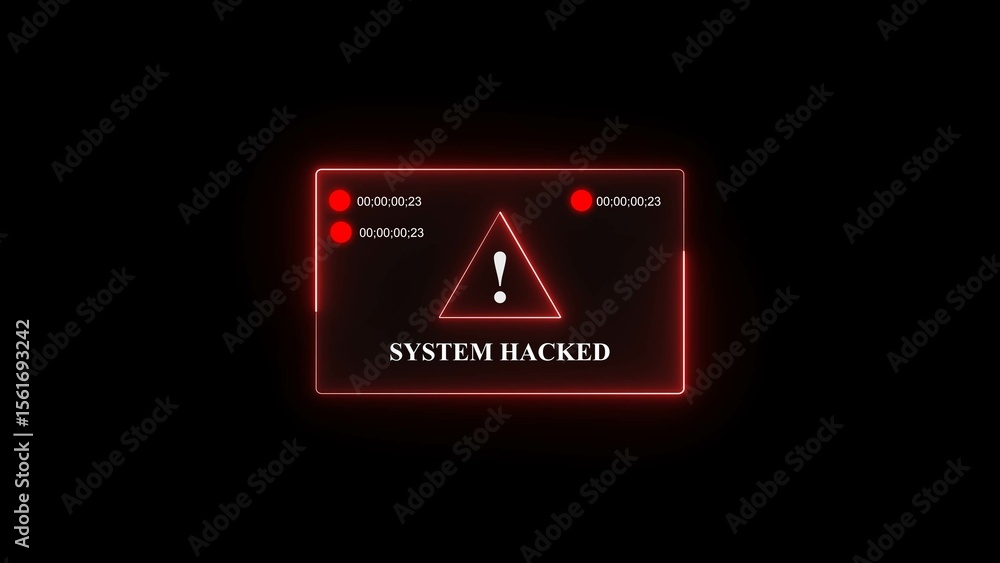 Poster digital security alert showing a system has been hacked with a warning exclamation mark in red and b