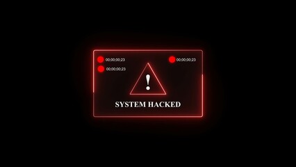 Digital security alert showing a system has been hacked with a warning exclamation mark in red and black. concept of data breach and online threats.