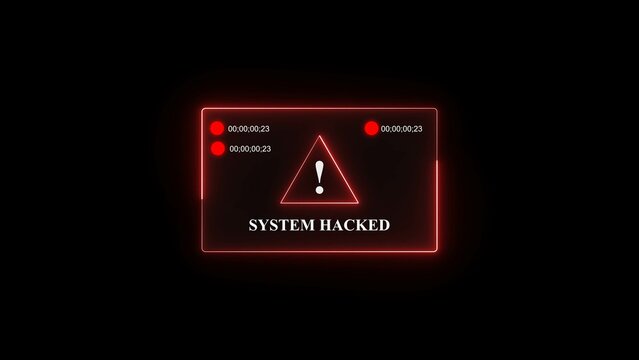 Digital security alert showing a system has been hacked with a warning exclamation mark in red and black. concept of data breach and online threats.