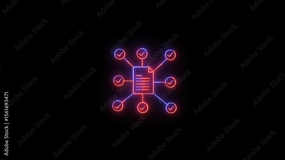 Poster conceptual illustration of document verification and data validation process highlighting a glowing 