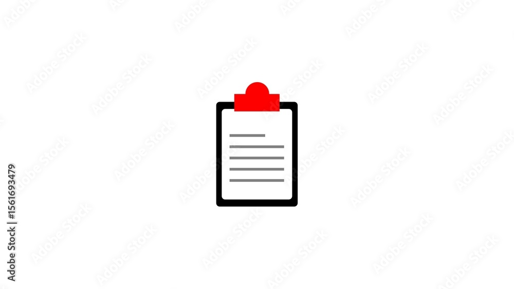 Poster simple vector illustration of a clipboard with red clip and lined paper for business and office use 