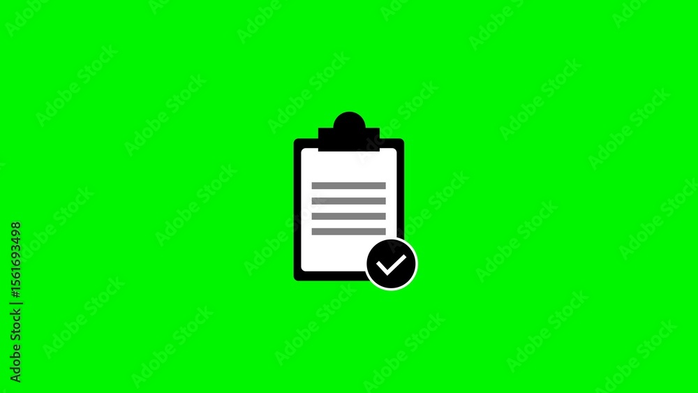 Poster checklist icon on green background illustrating task completion and approval in a simple and minimal