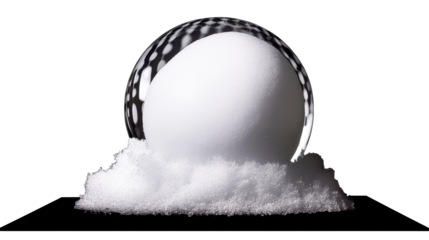 Sphere in patterned glass with white foam, cut out transparent