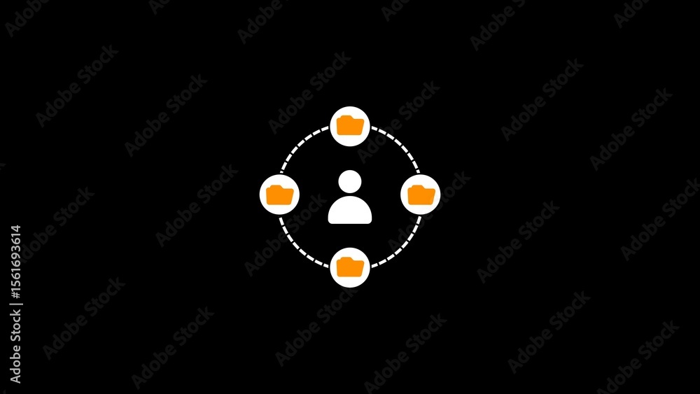 Poster conceptual illustration of data sharing and file collaboration centered around a user or individual 