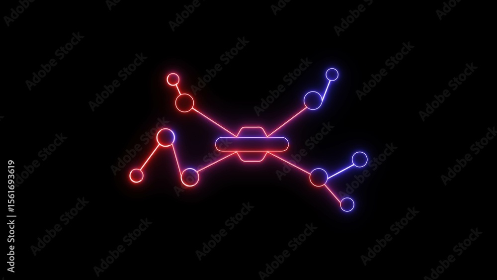 Poster neon network illustration on black background demonstrating connectivity and data flow suitable for 