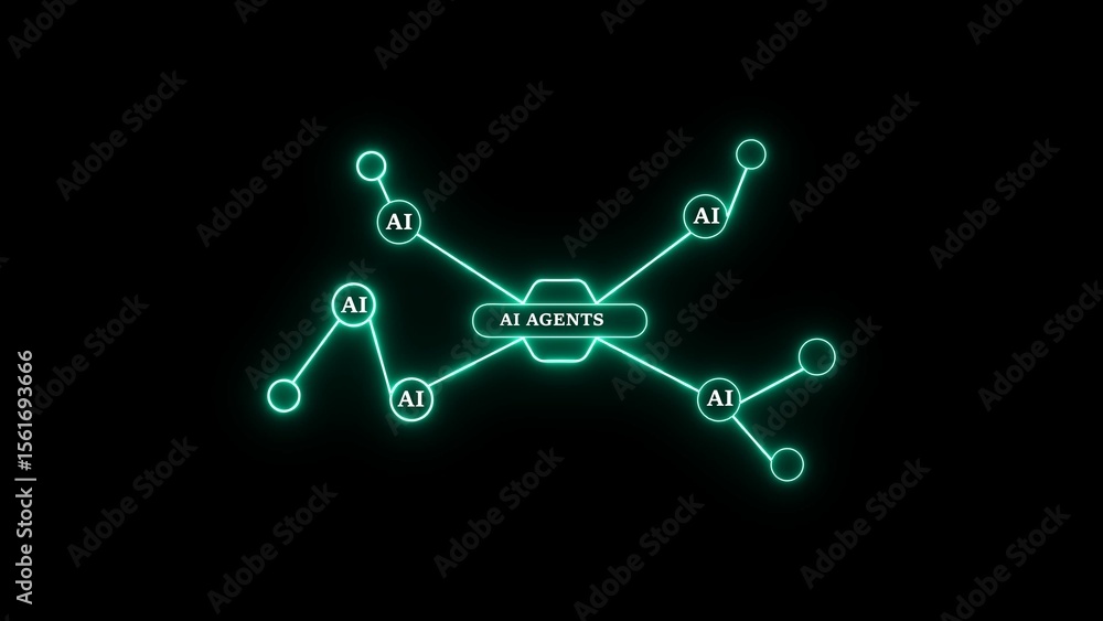 Poster ai agents interconnected network illustrating data flow and artificial intelligence technology conce