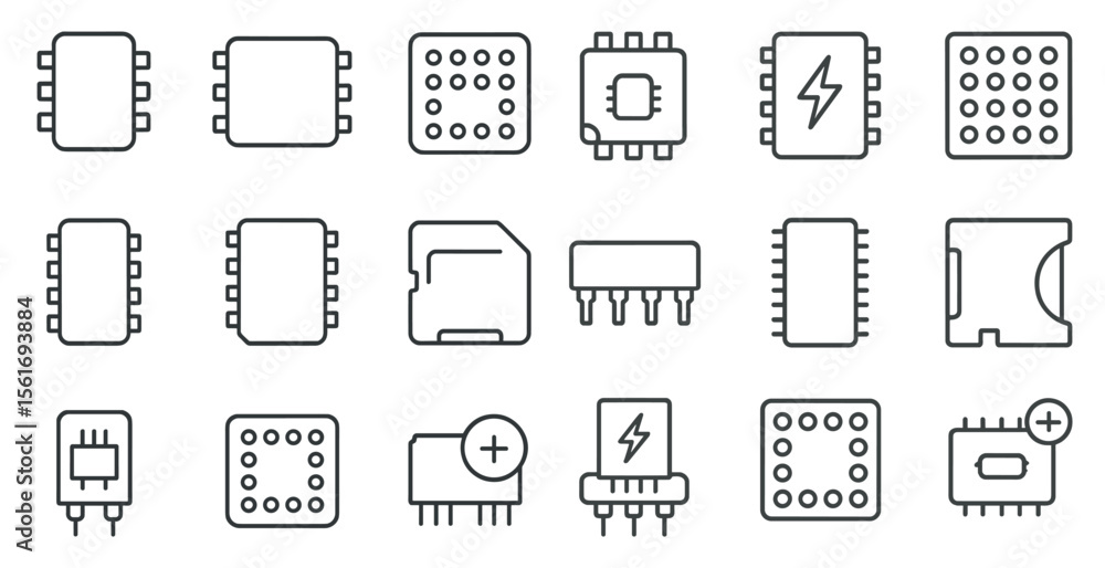 Poster collection of electronic components in a grid. the components include a battery, a capacitor, a resi