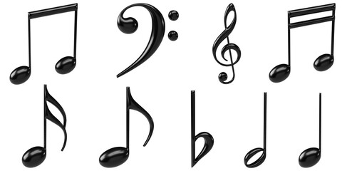 set of black music notes icon 3d render	
