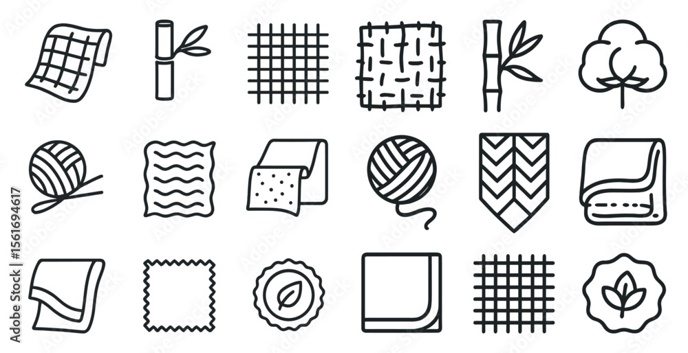 Poster collection of various patterns and textures, including a piece of cloth with a leaf on it. concept o