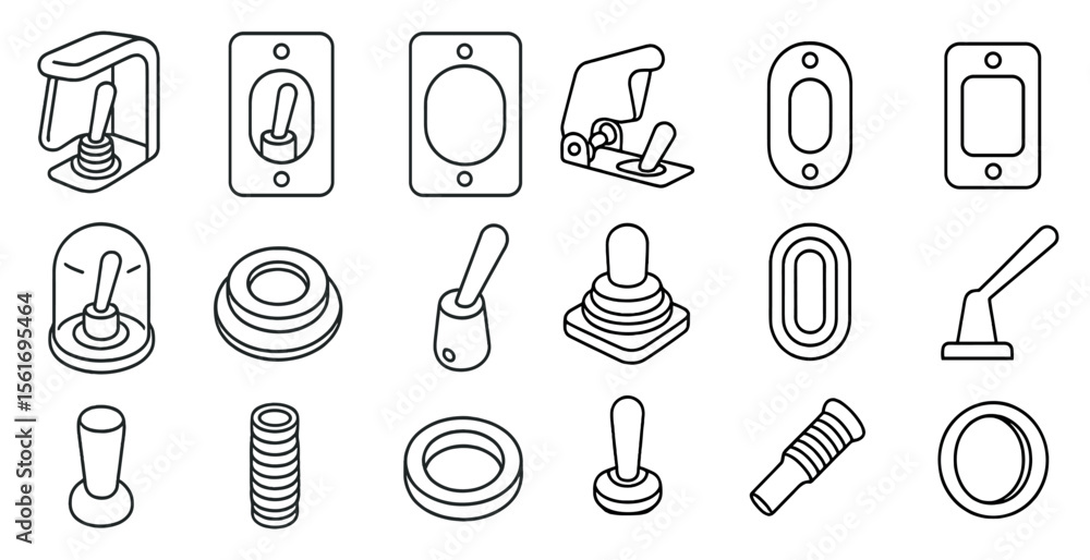 Poster collection of various types of switches and knobs. the switches and knobs are all different shapes a