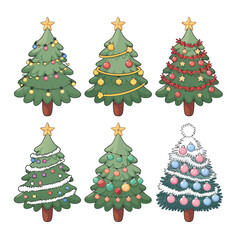 Set of Decorated Christmas Trees