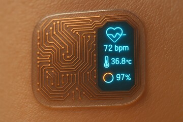 Wearable Biosensor Patch on Skin, Microcircuits and Glowing Diagnostic Interface, Health Monitoring Technology
