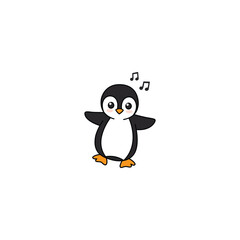 Fototapeta premium An icon of a cute cartoon penguin with musical notes floating around its head, suggesting it is singing, enjoying music, or being melodious.