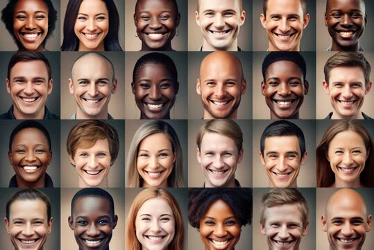 AI-generated faces of multiple races and genders