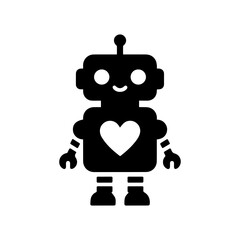 simple silhouette of This robot has a tiny heart panel on its chest