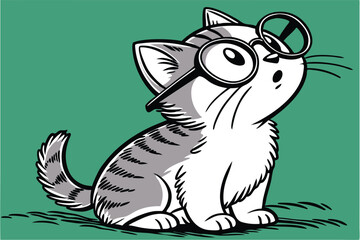 Cute kitten wearing oversized glasses looking curious and funny