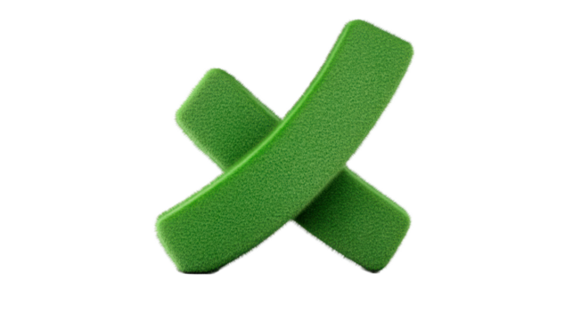 Green Textured Cross, Isolated Symbol, X Mark, Design Shape, cut out transparent