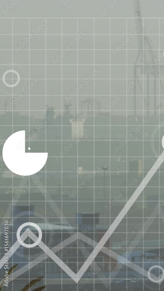Poster animation of data processing against aerial view of cityscape