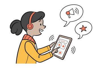 Young Woman's Digital Interaction: A dynamic illustration captures a young woman engaged in immersive digital experiences.