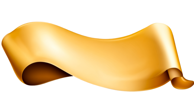 Glossy, curved, gold ribbon, scroll, badge for message , cut out transparent