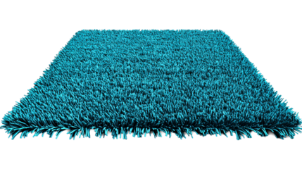 Square shape, turquoise shaggy rug carpet, interior decor, cut out transparent