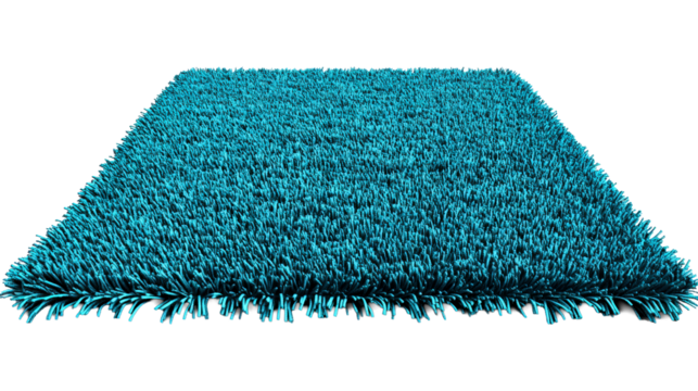 Square shape, turquoise shaggy rug carpet, interior decor, cut out transparent