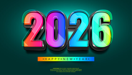 2026 year numbers with vibrant gradient colors and happy new year text