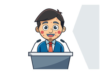 Public Speaker: An illustrated figure of a public speaker delivers a presentation with enthusiasm, poised behind a podium adorned with microphones.