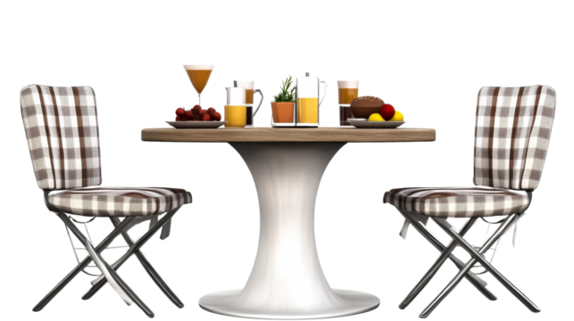 Elegant dining set with drinks and snacks, cut out transparent