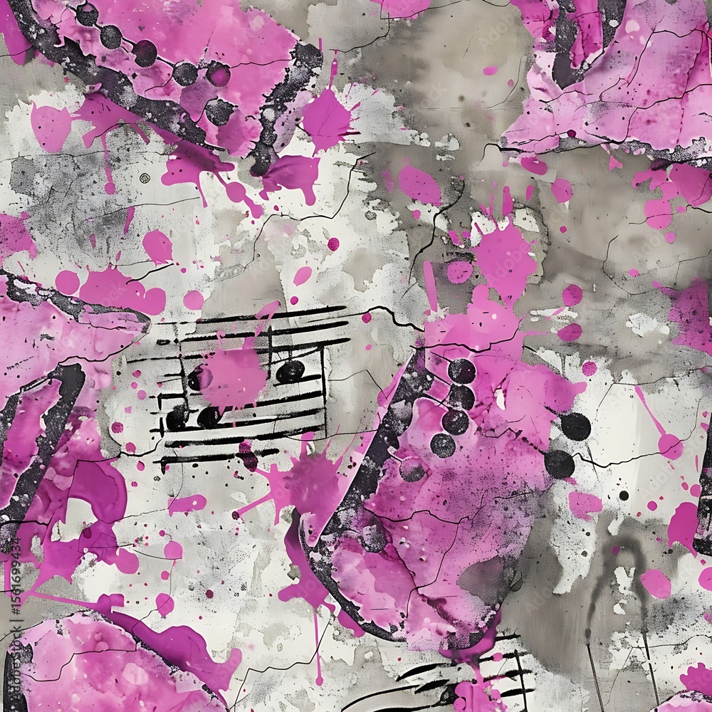 Poster abstract magenta and gray textured background with music elements pattern design
