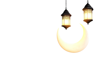 Traditional lantern with crescent moon, religious islamic symbol, cut out transparent