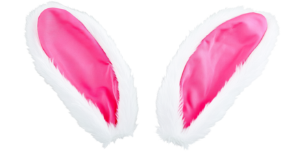 Fluffy white rabbit ears with pink fabric, cut out transparent