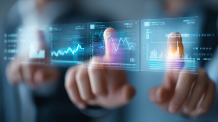 Analyzing Data Futuristic Interface with Charts and Graphs