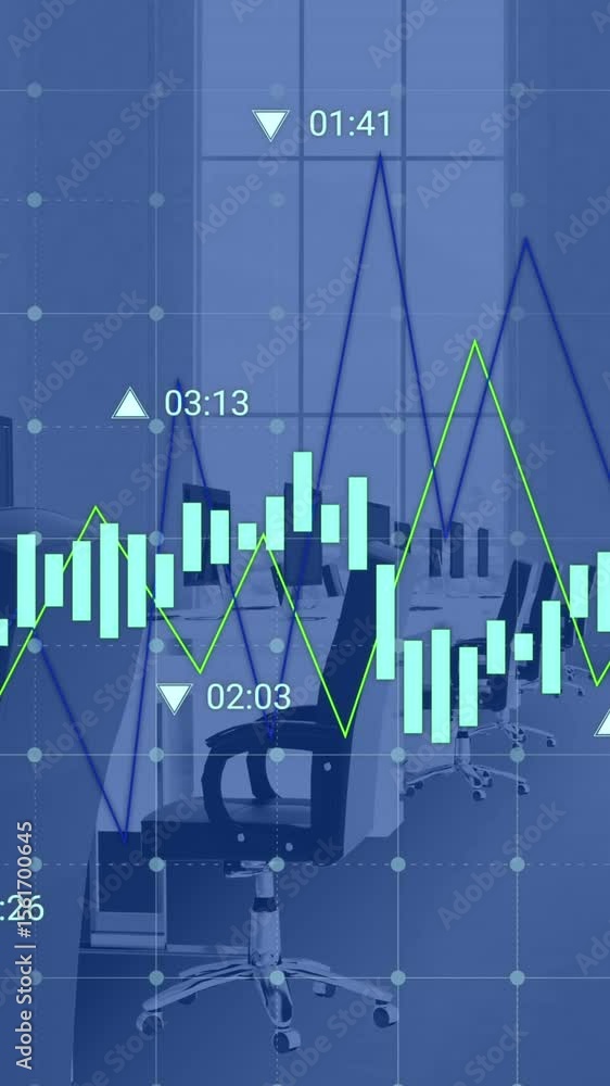 Poster animation of data processing over grid network against empty office