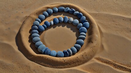 Simple Blue Circle Created on Beach Sand