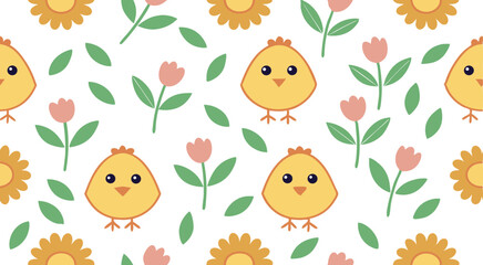 Cute adorable chick seamless pattern background vector design