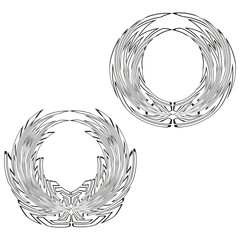 Silver wreath frames. Round laurel design. Decorative circle ornament. Vintage vector element.